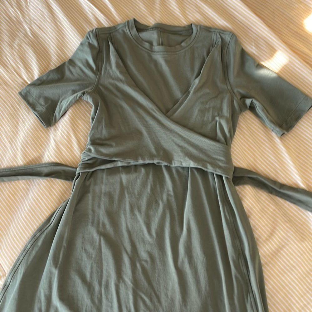 Lululemon Bronze Green Cotton Wrap Dress
